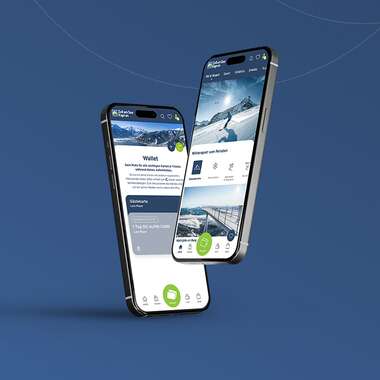 Two smartphones floating against a blue background display screens of a mobile app for winter offerings. | © Zell am See-Kaprun