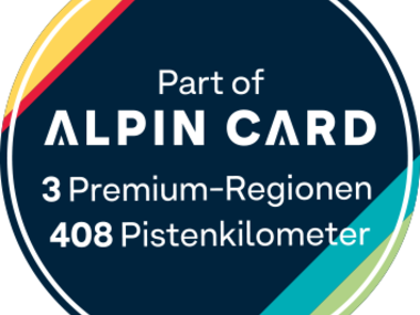 Graphic displaying details of an Alpin Card with 3 premium regions and 408 kilometers of ski slopes. | © ALPIN CARD
