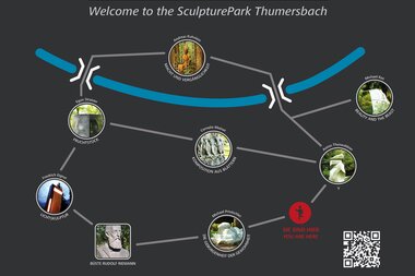 Overview map of Sculpture Park Thumersbach with various artworks and pathway markings. | © PROThumersbach